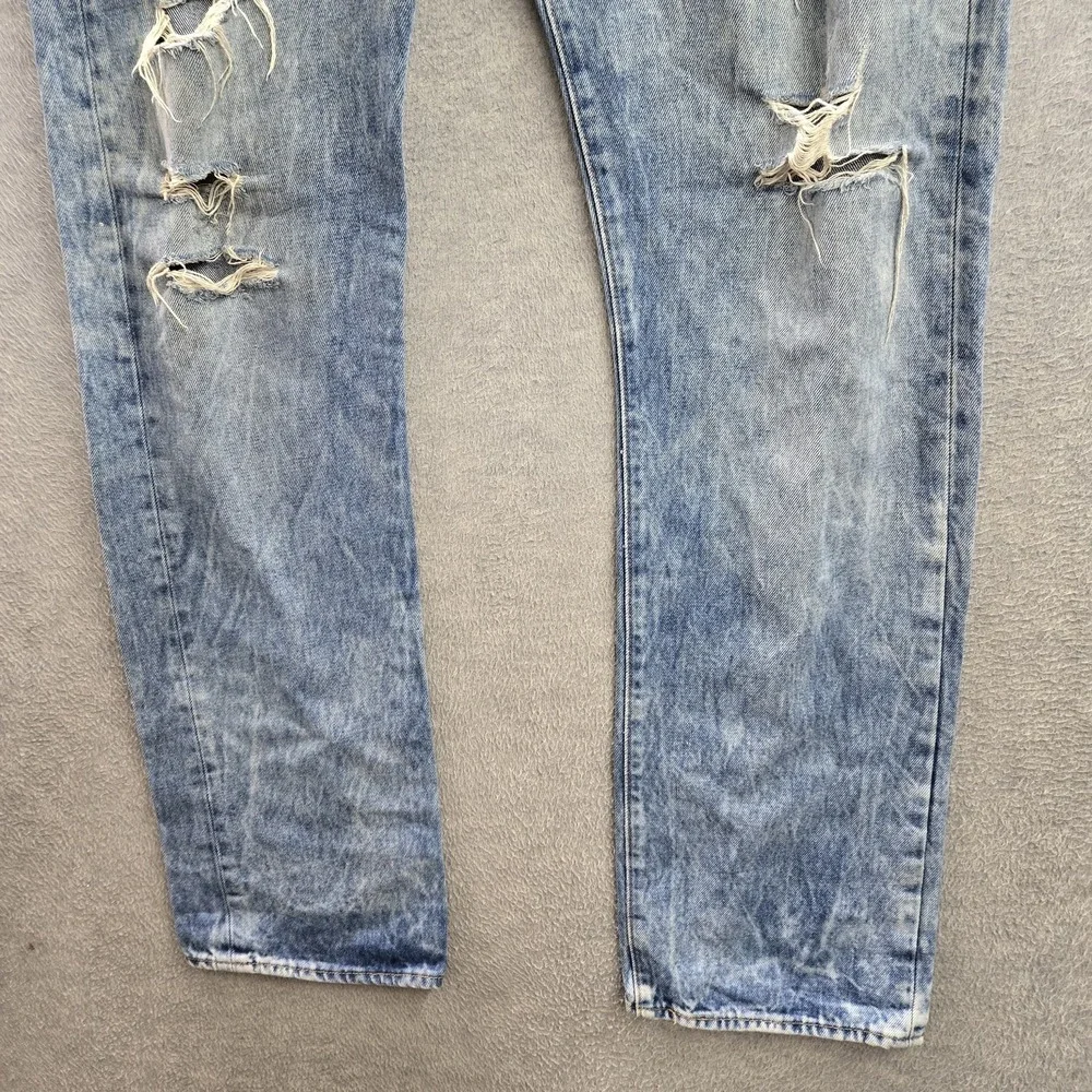 Levi's 501 Men Jeans 38X34 Light Blue Denim Original Fit Straight Leg Distressed